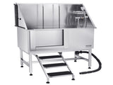 Stainless Steel Dog Washing Station, 127 cm Pet Grooming Tub w/ Stairs, PE Water Filter Board, V952-BXGCWYG50CSLNZPKYV0