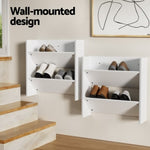 Artiss Shoe Rack 2-tier 12 Pairs Wall Mounted x2 - White FUR-S-SHOE-2T-FL01-WHX2