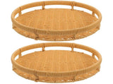 Light Brown PP Small Woven Tray for Home Use with Handle 2Pcs V1369-AZ3-W-20842