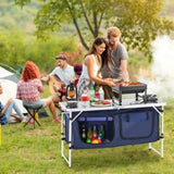 Camping Kitchen Table, Folding Outdoor Cooking Table, 3 Adjustable Height, Aluminum Lightweight Portable Cook Station with Storage Organizer, Carry Handle, for BBQ Party Picnic RV Travel, V952-DCCWJKLSLSBY357B3V0