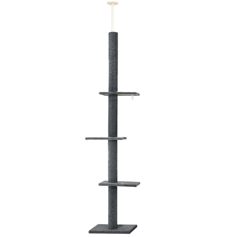 i.Pet Cat Tree 290cm Tower Scratching Post Scratcher Floor to Ceiling Cats Bed Grey PET-CAT-POLE-GR