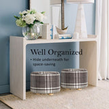 Fabric Ottoman Round Wooden Leg Foot Stool - LATTICE V274-FT-GQST01-GYBK