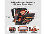 Tool Backpack, 64 Pockets, Heavy-duty Tools Storage Organizer Work Bags with Laptop Compartment & V952-GJBB1416INCHEILMT001V0