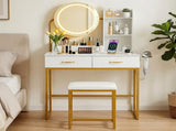 Artiss Dressing Table Vanity Desk Set Stool LED Charging Station White FUR-V-DRESS08-WH