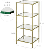 VASAGLE Storage Shelf 4-Tier Tempered Glass Gold V227-9101101023061