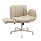 Artiss Cross Legged Office Chair PU Leather Swivel Vanity Chair Wide Seat Adjustable Arms Beige OCHAIR-L-2021-BG