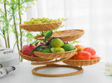 Hand-Woven Fruit Basket Multi-Layer Snack Tray Imitation Rattan Storage Kitchen - Stripe - Size L V1347-122-27739-STR-L