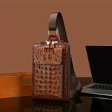 Brown Black Leather Crossbody Bag Chest Bag Croco Embossed Leather Travel Bag Everyday V1347-DSZ-001-100