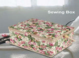 Fabric Floral Printed Sewing Basket Craft Box Household Sundry Storage Organizer with Handle V1294-YM0901-JY01858