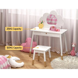 Keezi Kids Dressing Table Chair Set Vanity Makeup Wooden Leg Mirror Drawer FURNI-C-CLOUD-KDT-WH