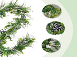 6 Ft Spring Green Boxwood Garland for Mantle, Greenery Spring Summer Garland with White Flowers for V1258-DP02-C-2676