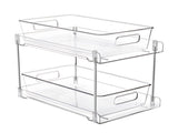 2 Pack Double Tier Clear Plastic Drawer Organizer Under Sink Sliding Drawers with Tray V1294-YM0901-H49003-2