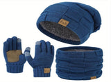 Men'S Winter Hat Men'S Gloves Men'S Scarf Winter Hat And Gloves Set Men'S - Dark Gray - Size L V1347-922-55544-DKG-L