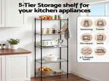 Artiss 5-Tier Kitchen Rack Shelf Shelving Unit 55x30x150CM Adjustable Metal Storage Shelves Black KR-MEL-5S-55-BK