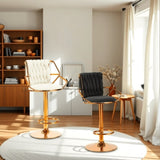 2x Height Velvet Padded Golden Round Base Barstools Chairs with Backrest and Footrest -BEIGE V255-GP1800R-WHITE