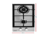 Devanti Gas Cooktop 30cm 2 Burner Silver CT-GAS-2B-C-SS