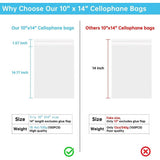 50Pcs Clear Resealable Cellophane Plastic Bags for Packaging Shirts, Clothing and Products, Large V1192-AZ-W-17347