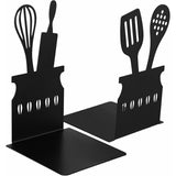 Cookbook Endcaps Black, Slip Mat Cookbook Holders Metal Cookbook Storage Metal Bookends with V1237-MS-626-108