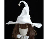 Lace-up Strap Witch Hat Women Adult Halloween White Wizard Hat Party Headgear V1263-JX-1184