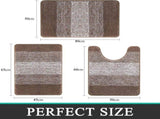 3-Piece Brown Striped Bath Mat Set, Non-Slip Washable Absorbent Bathroom Rugs V1188-MS-731-125