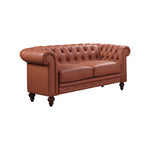 1 Seater 2 Seater 3 Seater Brown Sofa Lounge Set Button Tufted in Faux Leather V43-SET-MDL-3+2+1-BR