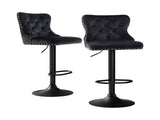 Artiss 2x Velvet Bar Stool Adjustable Height Nailhead Trim Kitchen Counter Stool BA-K-1105-BKX2