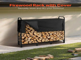 Firewood Rack with Waterproof Cover, 1.22m Outdoor Firewood 1/4 Cord Storage Metal Log V952-HWDCJ4FT20MMXR42A001V0