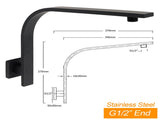 WELS Matt Black 10" Square Thin Rain Shower Head Brass Gooseneck Wall Arm Set V1233-A602BKSS110B