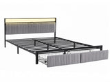 Artiss Metal Bed Frame Queen Size LED Charging Station 2 Drawers MBED-D-LINE-Q-BK-AB