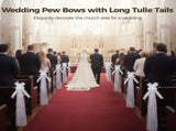 12PCS White Wedding Pew Bows with Long Tulle Tails, Big Pull String Chair Bows, Long-lasting V1369-AZ3-W-08722