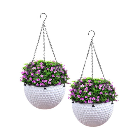 SOGA 2X White Small Hanging Resin Flower Pot Self Watering Basket Planter Outdoor Garden Decor HANGPOT11WHTX2