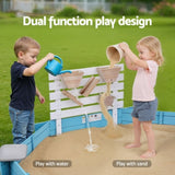 Keezi Kids Sandpit Wooden Round Sand Pit with Cover Funnel Bench Seat Beach Toys 215cm SAND-OCTA-FUNNEL