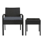 Gardeon 3PC Patio Furniture Bistro Set Wicker Outdoor Lounge Setting Black ODF-TEA-RATTAN-S-BK