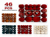 46-Piece Flocked Christmas Ornament Set with Balls, Rings, and Teardrop Shapes for Holiday Tree, V1341-ZY-RNPBEDZB-DARKGREEN