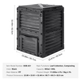 Garden Compost Bin 300 L, BPA Free Composter, Large Capacity Outdoor Composting Bin with Top Lid and V952-GDSDFXHSPP80WX06WV0