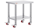 24x18x34 Inch Stainless Steel Work Table 3-Stage Adjustable Shelf with 4 Wheels Heavy Duty V952-CFGZT24X18X34YC01V0