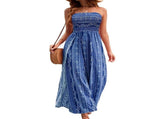 Women'S Tube Jumpsuits Boho Print Loose Sleeveless Smocked Rompers Wide Leg Long Slit Khaki XL V1370-AZ4-10420