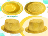 12x GLITTER TOP HAT Fancy Party Plastic Costume Tall Cap Fun Dress Up BULK - Yellow/Gold V563-12GLTRTOPHAT-YLWGLD