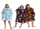Grey Pumpkin Style Oversized Hooded Blanket for Adults - Ultra Soft & Warm Wearable Fleece Throw V888-ELOSUNG50124