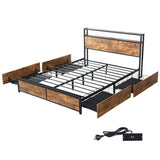 Levede Double Bed Frame RGB LED 4 Drawers USB BF1058-D