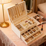 White Multi - layer Jewelry Box Velvet Lining, Three - layer Zoning, Double - drawer V1232-SSSNH004