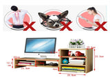 Wooden Desk Monitor Riser Stand With 3Tier Storage Shelves Desktop Bookshelf V462-SP-55-04