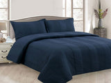 Lewis Navy 3 Pce Lightly Quilted Polyester Cotton Coverlet Set Queen V442-STT-COVERLET-LEWIS-NAVY-QS