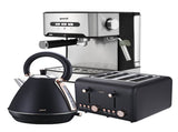 Pronti Toaster, Kettle & Coffee Machine Breakfast Set - Black CM-KL-TS-COM-BK