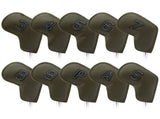 Gray Green Golf Iron Head Covers Set of 10 - Waterproof PU Leather Club Protectors with Embroidered V888-ELOSUNG23728