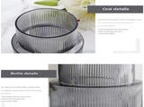 Transparent Modern Two-Tier Ribbed Glass Vase - Elegant Cylindrical Flower Centrepiece for Home V888-ELOSUNG32844