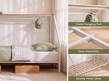 Artiss Single House Bed Frame Metal Canopy Bed Storage Shelf for Kids White MBED-D-HOUSE-S-WH-AB