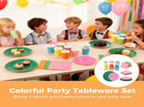 220PCS Rainbow Party Tableware, Colorful Neon Party Supplies, Disposable Dinnerware Kit, Includes V1192-AZ-W-18278