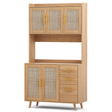 Artiss Buffet Sideboard Hutch Storage Cabinet Kitchen Cupboard Hooks Rattan Pine FURNI-C-RAT-SID180-WD-ABC