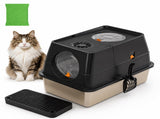 Black Large Stainless Steel Cat Litter Box, Foldable Covered Cat Litter Tray with Round Top & Round V1243-MSPT144-BLACK-M-OO